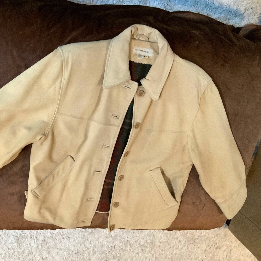 Colebrook & Co. Tan L Leather Jacket flannel lining Cowgirl Western Timeless